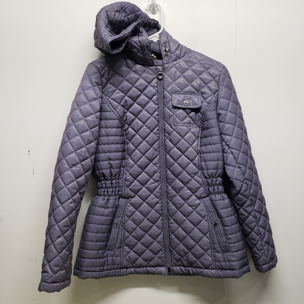 Laundry by Shelli Segal Quilted Puffer Full Zip Jacket Hoodie Size M Lightweight